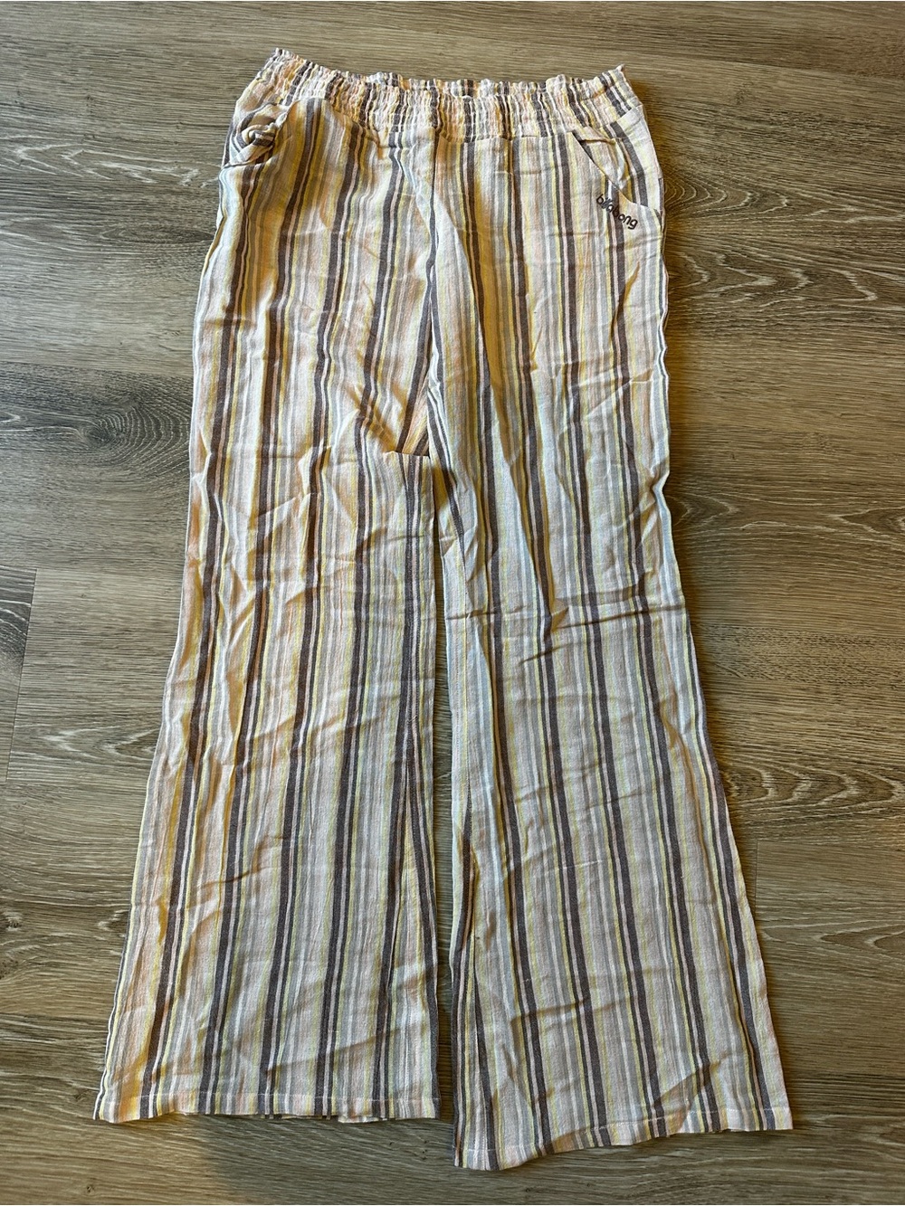 Billabong Striped Cotton Pants in Cream, Mustard and Brown